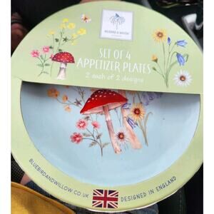 4 Fairycore Cottagecore Luncheon Mushroom Plates Porcelain Boxset England NIB